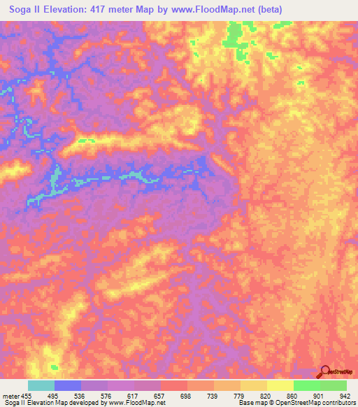 Soga II,Gabon Elevation Map