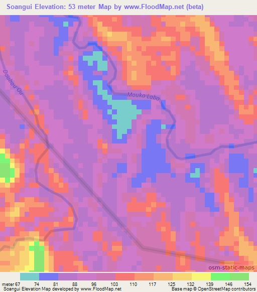 Soangui,Gabon Elevation Map