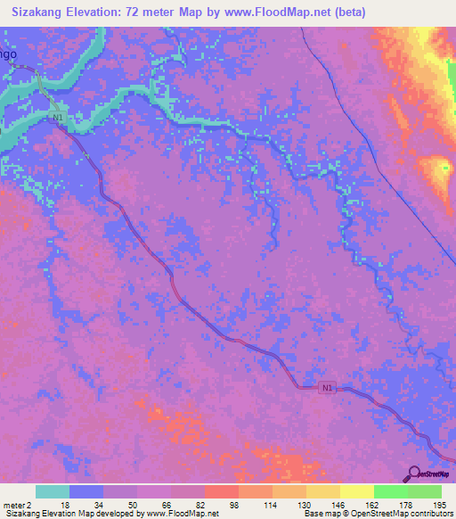 Sizakang,Gabon Elevation Map