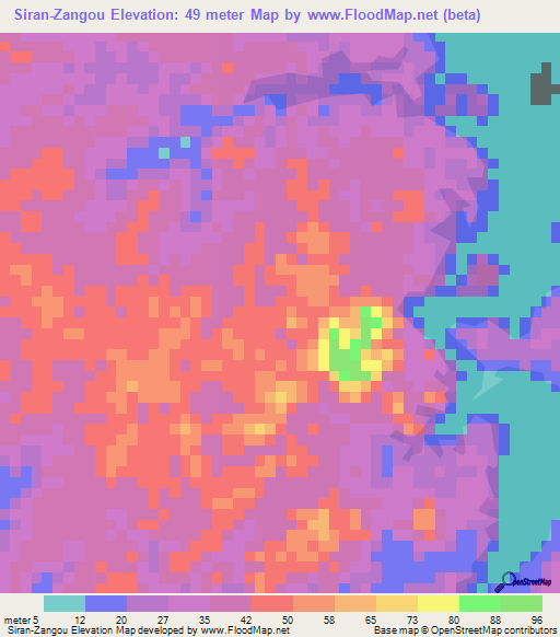 Siran-Zangou,Gabon Elevation Map