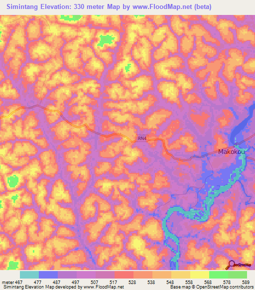 Simintang,Gabon Elevation Map