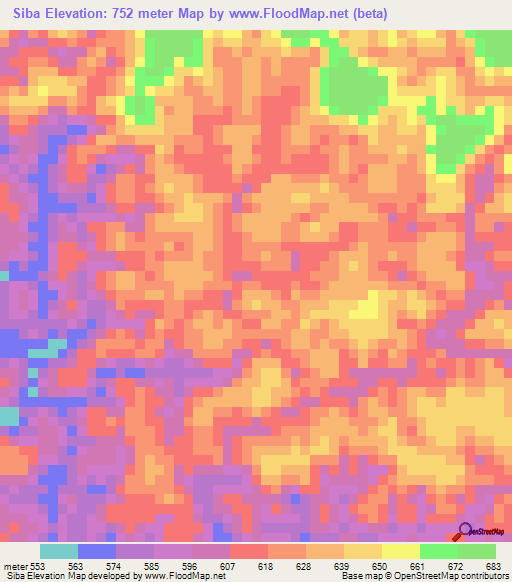 Siba,Gabon Elevation Map