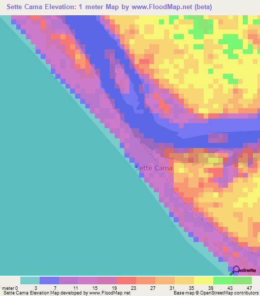 Sette Cama,Gabon Elevation Map