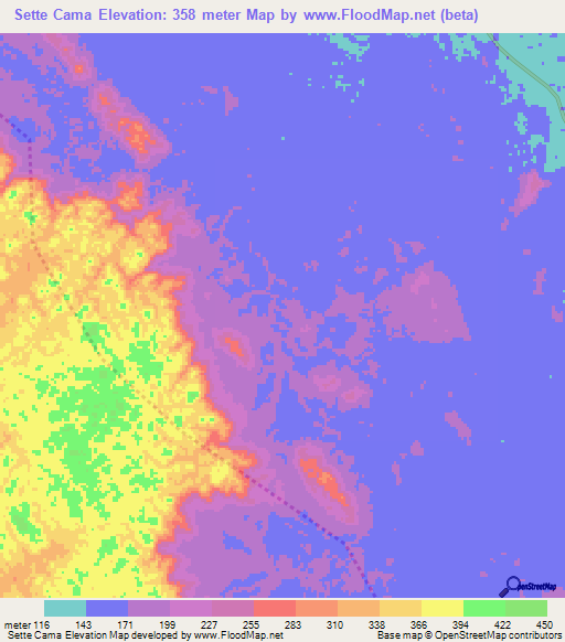 Sette Cama,Gabon Elevation Map
