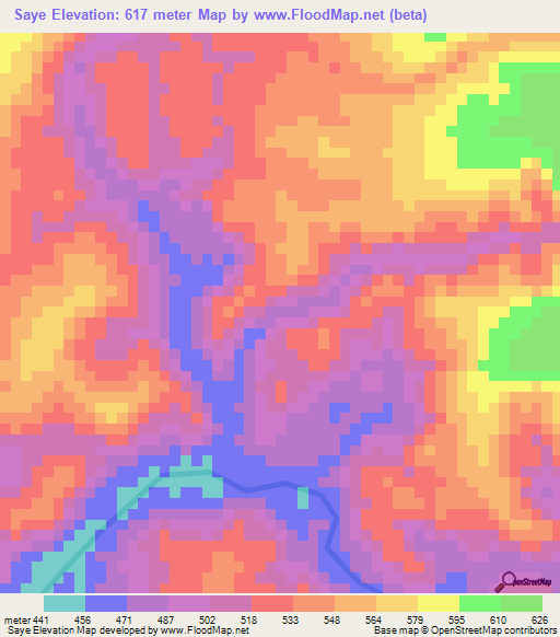 Saye,Gabon Elevation Map