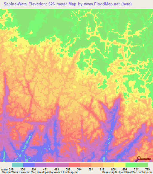Sapina-Wata,Gabon Elevation Map