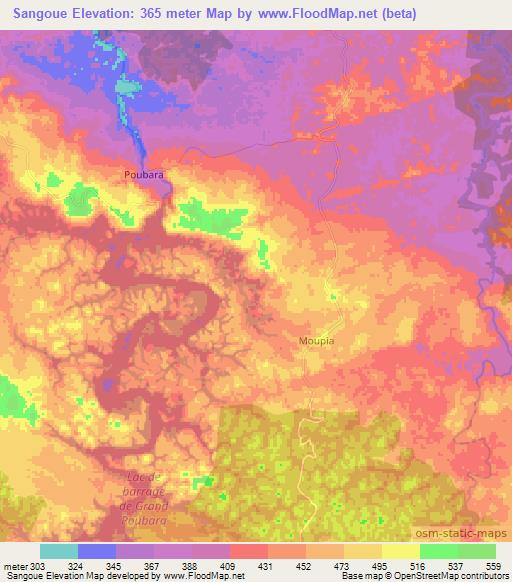 Sangoue,Gabon Elevation Map