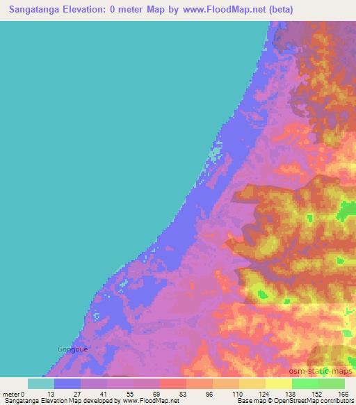 Sangatanga,Gabon Elevation Map