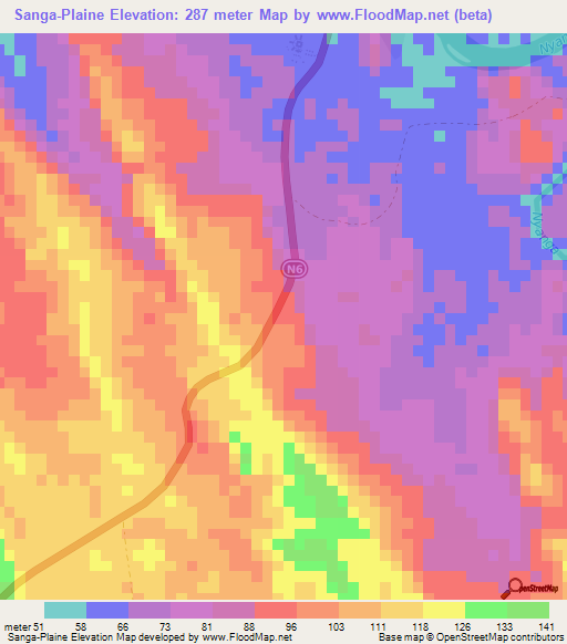 Sanga-Plaine,Gabon Elevation Map