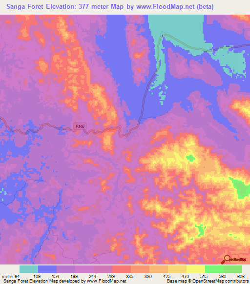 Sanga Foret,Gabon Elevation Map