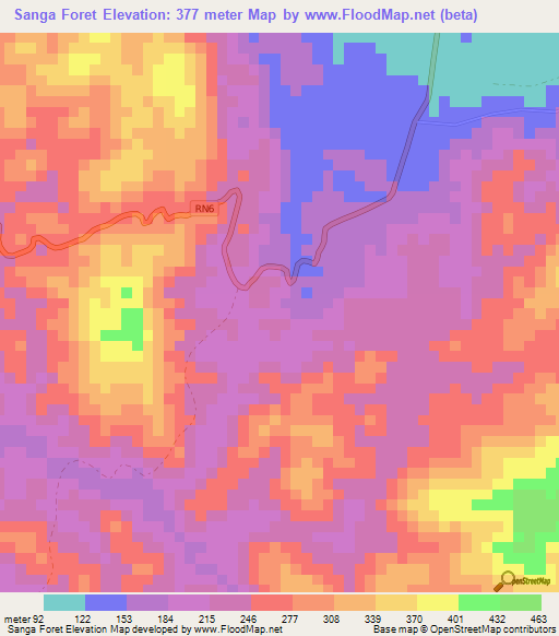 Sanga Foret,Gabon Elevation Map