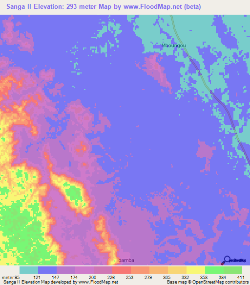 Sanga II,Gabon Elevation Map