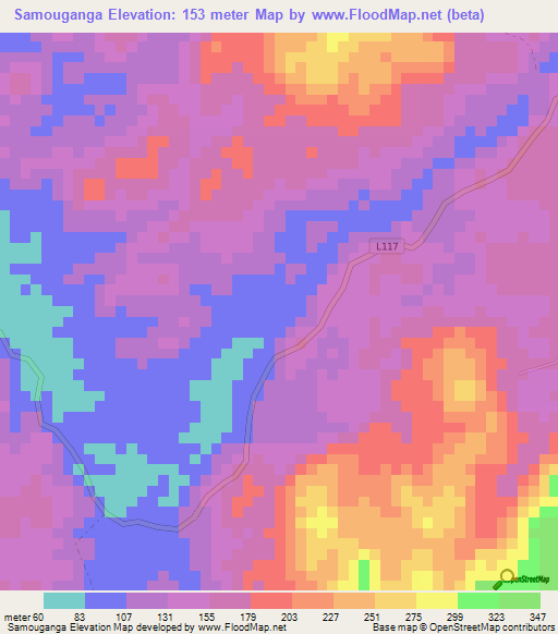 Samouganga,Gabon Elevation Map