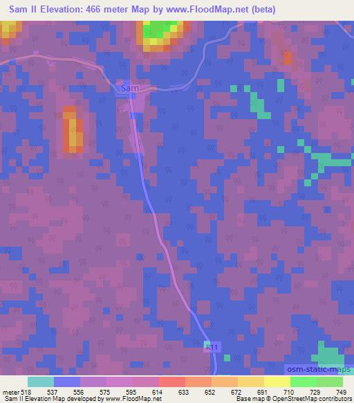 Sam II,Gabon Elevation Map
