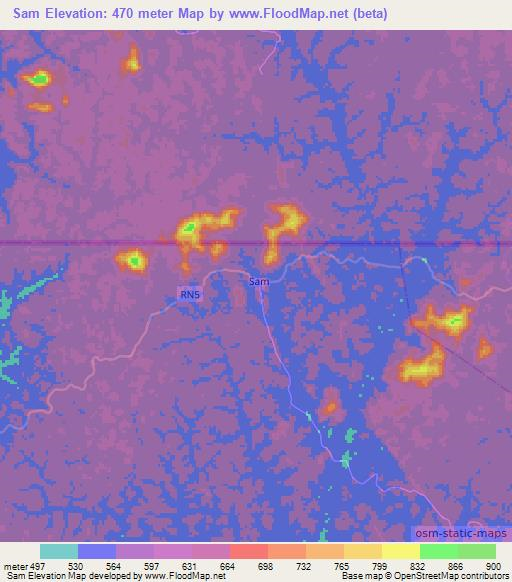 Sam,Gabon Elevation Map