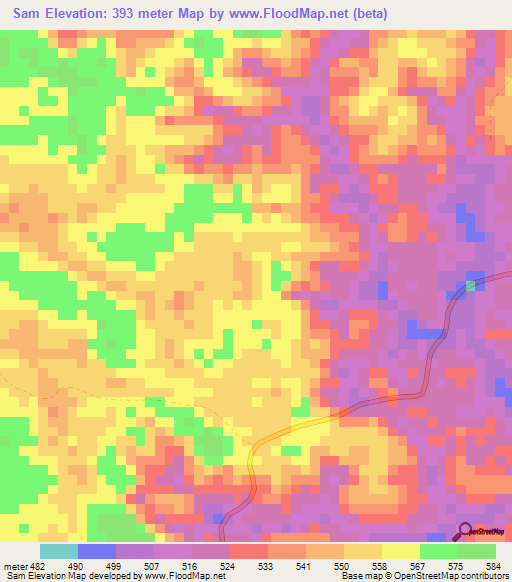 Sam,Gabon Elevation Map