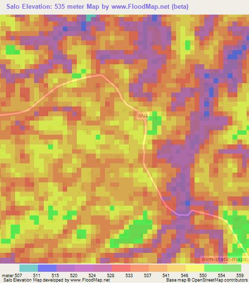 Salo,Gabon Elevation Map