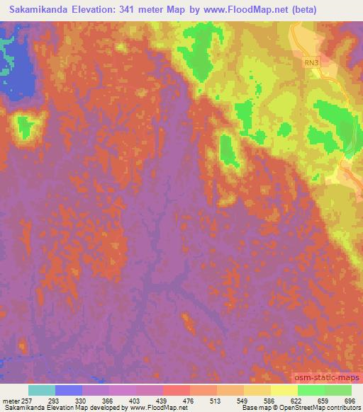 Sakamikanda,Gabon Elevation Map