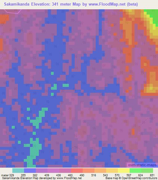 Sakamikanda,Gabon Elevation Map