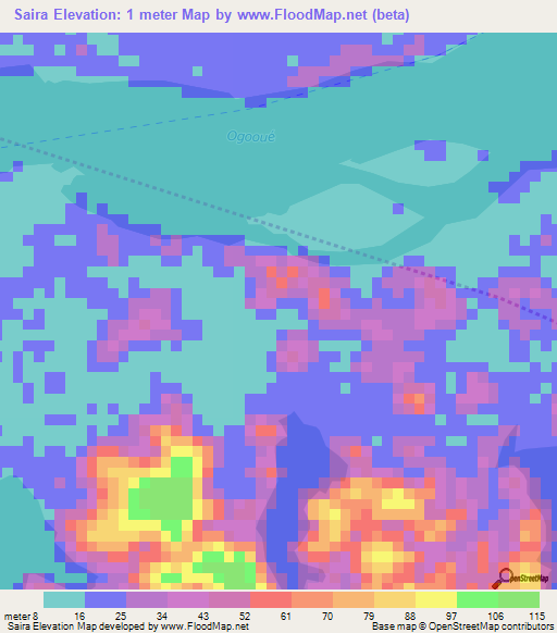 Saira,Gabon Elevation Map