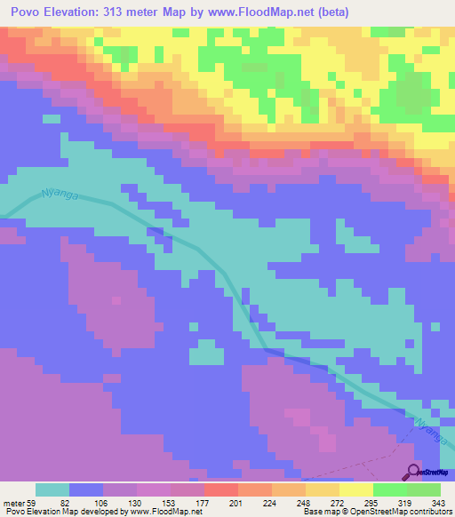 Povo,Gabon Elevation Map