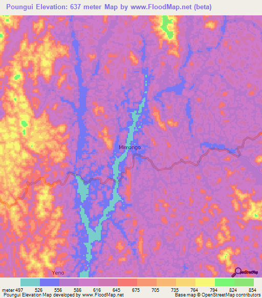 Poungui,Gabon Elevation Map