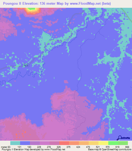 Poungou II,Gabon Elevation Map