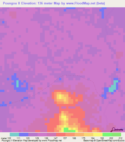 Poungou II,Gabon Elevation Map