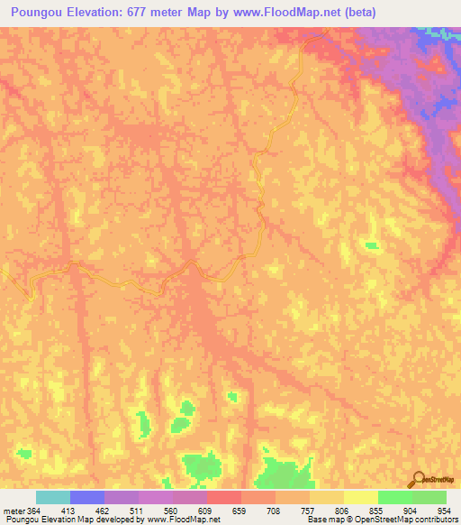 Poungou,Gabon Elevation Map