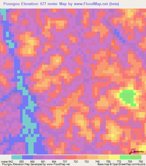 Poungou,Gabon Elevation Map