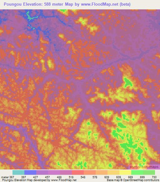 Poungou,Gabon Elevation Map