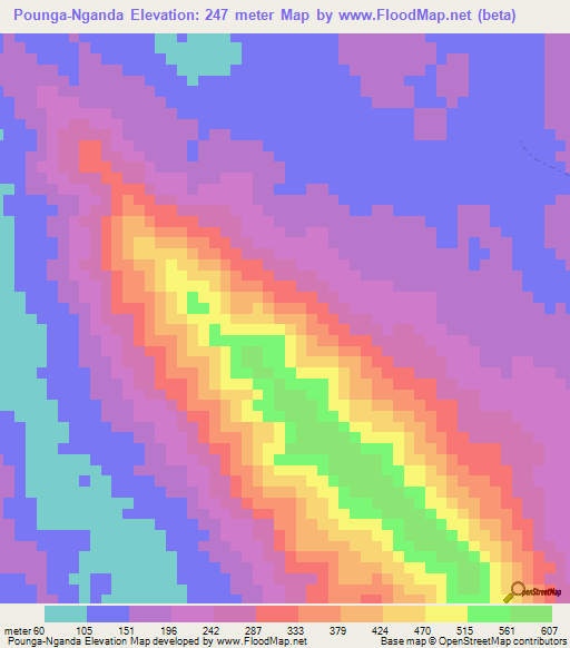 Pounga-Nganda,Gabon Elevation Map