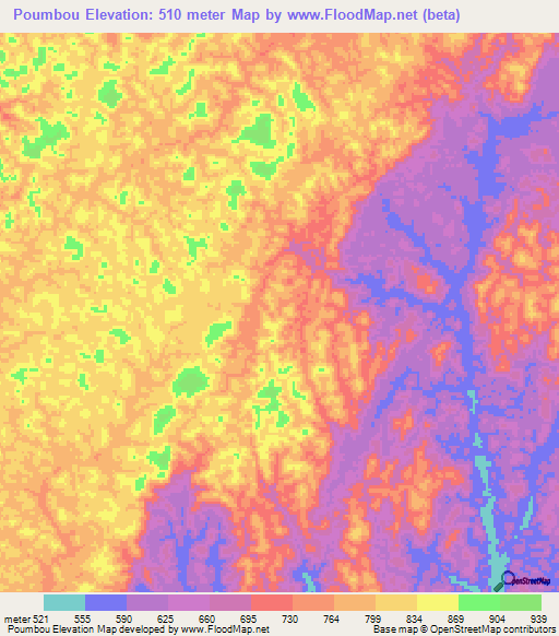 Poumbou,Gabon Elevation Map