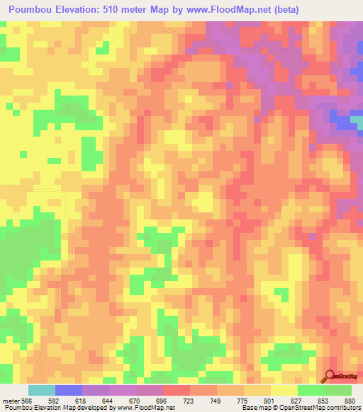 Poumbou,Gabon Elevation Map