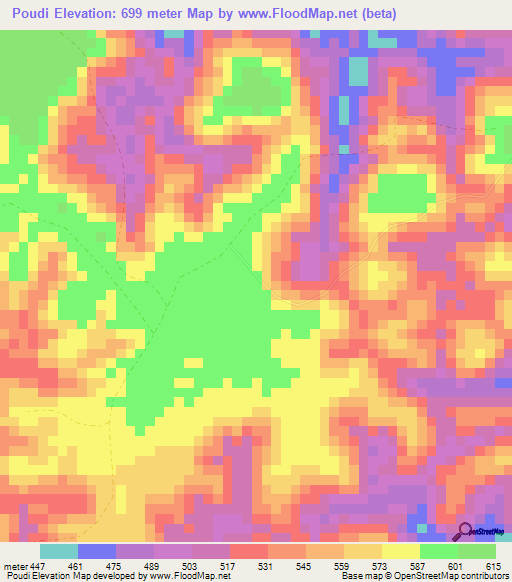 Poudi,Gabon Elevation Map