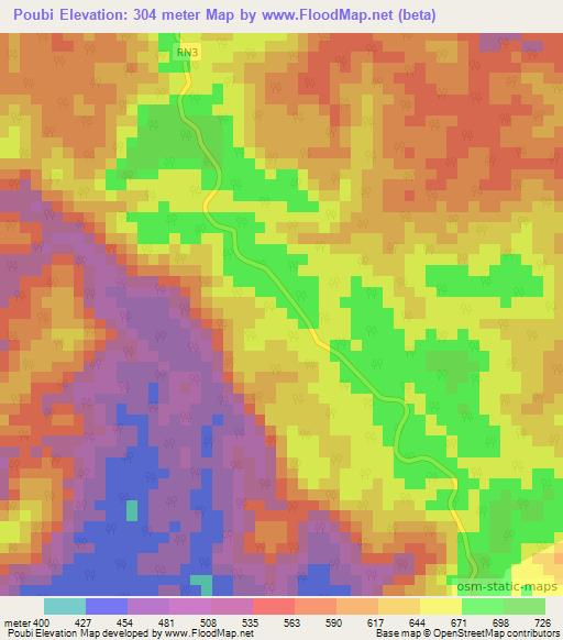 Poubi,Gabon Elevation Map