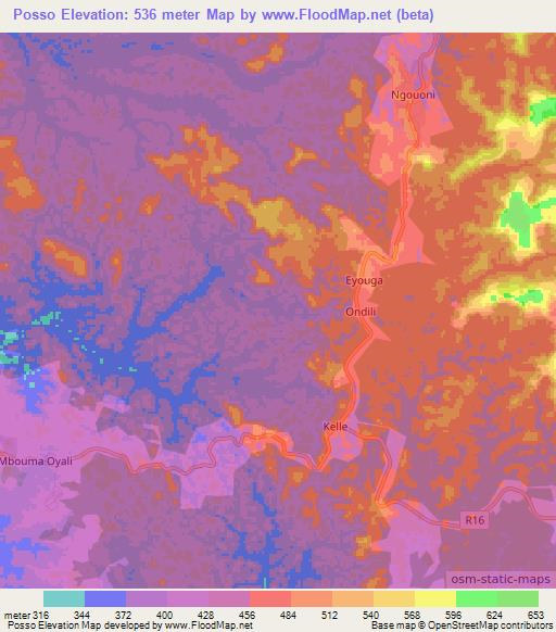 Posso,Gabon Elevation Map