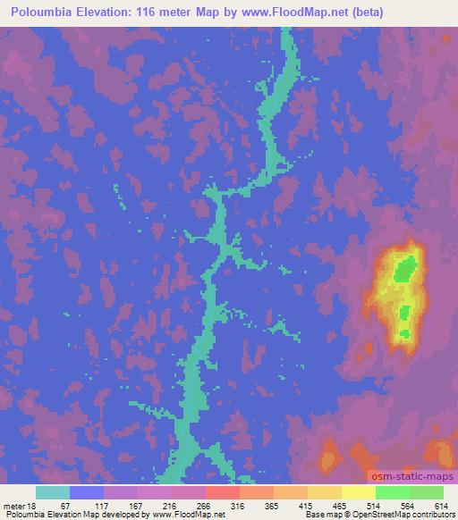 Poloumbia,Gabon Elevation Map
