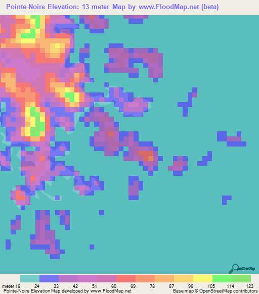 Pointe-Noire,Gabon Elevation Map