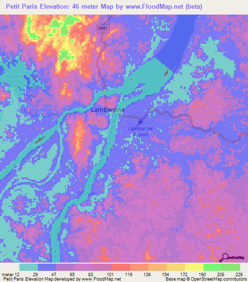 Petit Paris,Gabon Elevation Map
