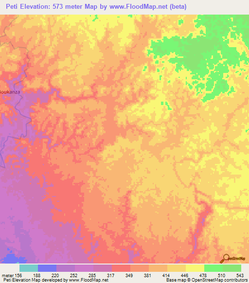 Peti,Gabon Elevation Map