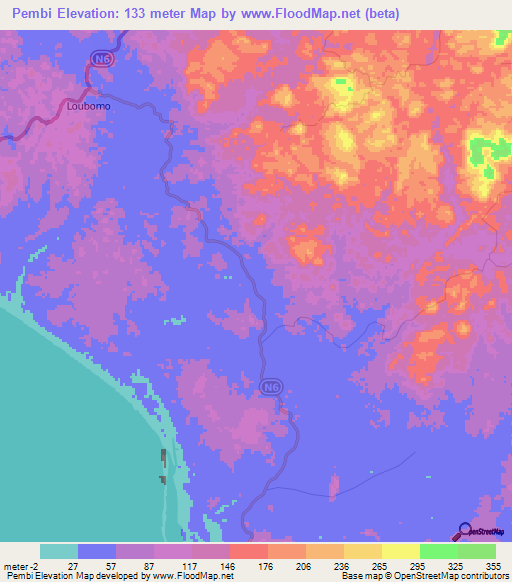Pembi,Gabon Elevation Map