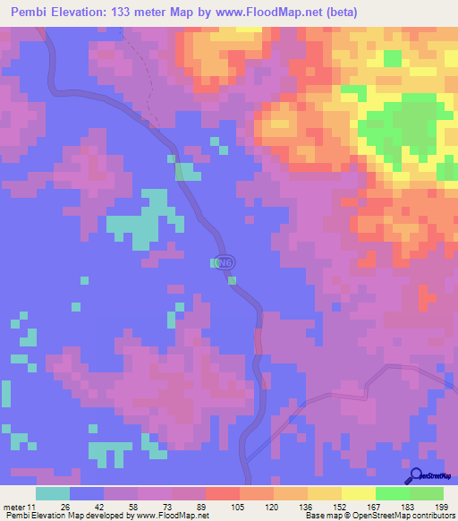 Pembi,Gabon Elevation Map