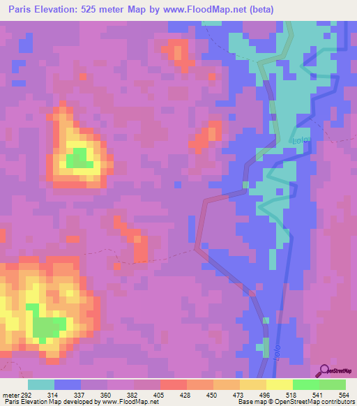 Paris,Gabon Elevation Map