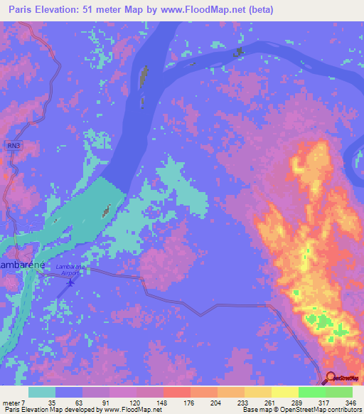 Paris,Gabon Elevation Map