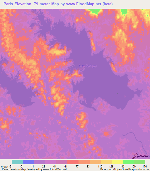 Paris,Gabon Elevation Map