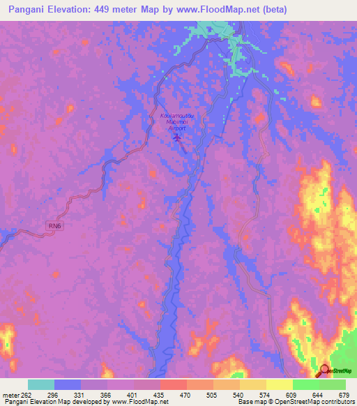 Pangani,Gabon Elevation Map