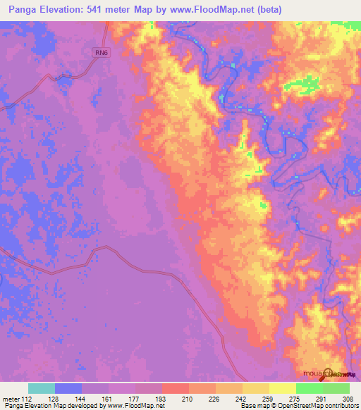Panga,Gabon Elevation Map