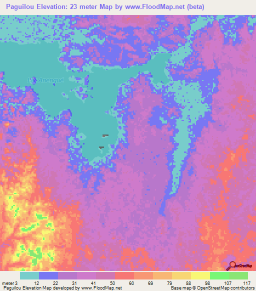 Paguilou,Gabon Elevation Map
