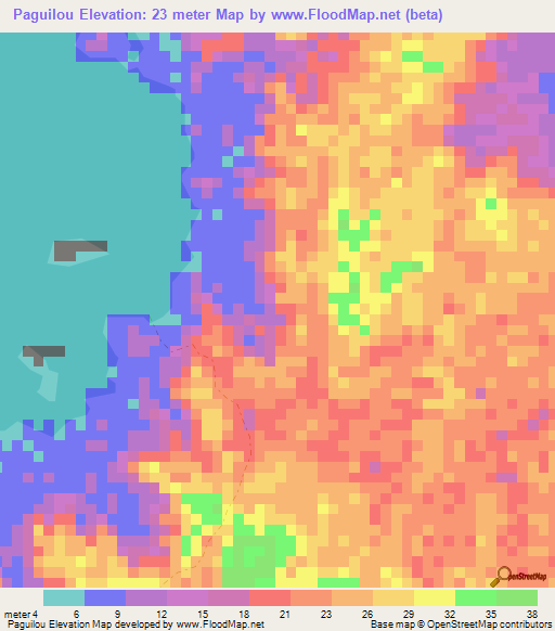 Paguilou,Gabon Elevation Map